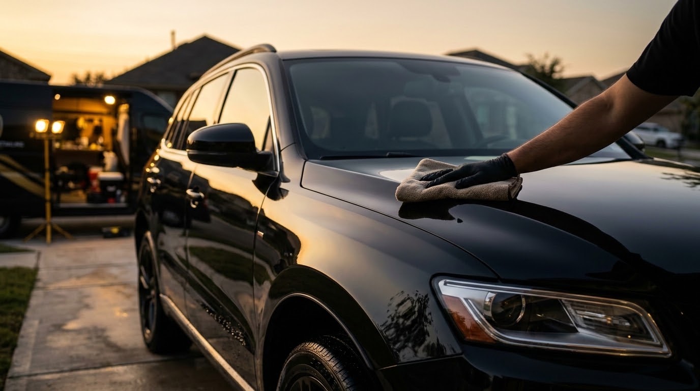 Freshly detailed SUV after a full mobile auto detail in San Antonio at dusk